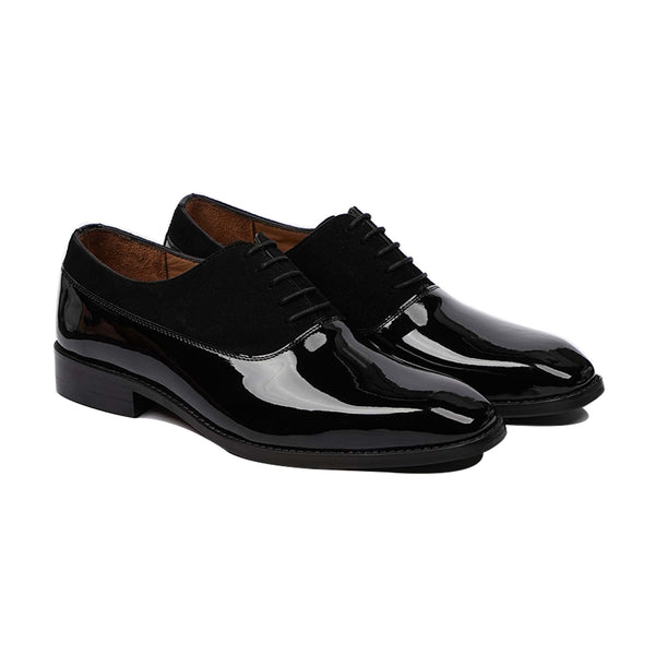 Camenca - Men's Black Patent Leather and Kid Suede Oxford Shoe