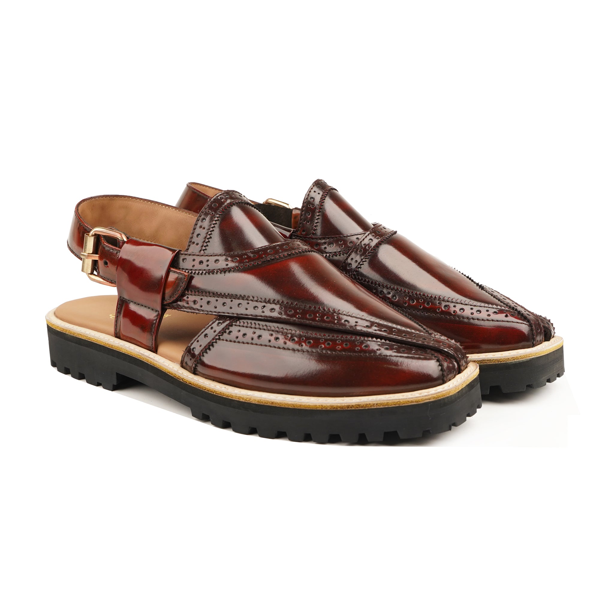 Eriko - Men's Burnished Oxblood Box Leather High Shine Sandal