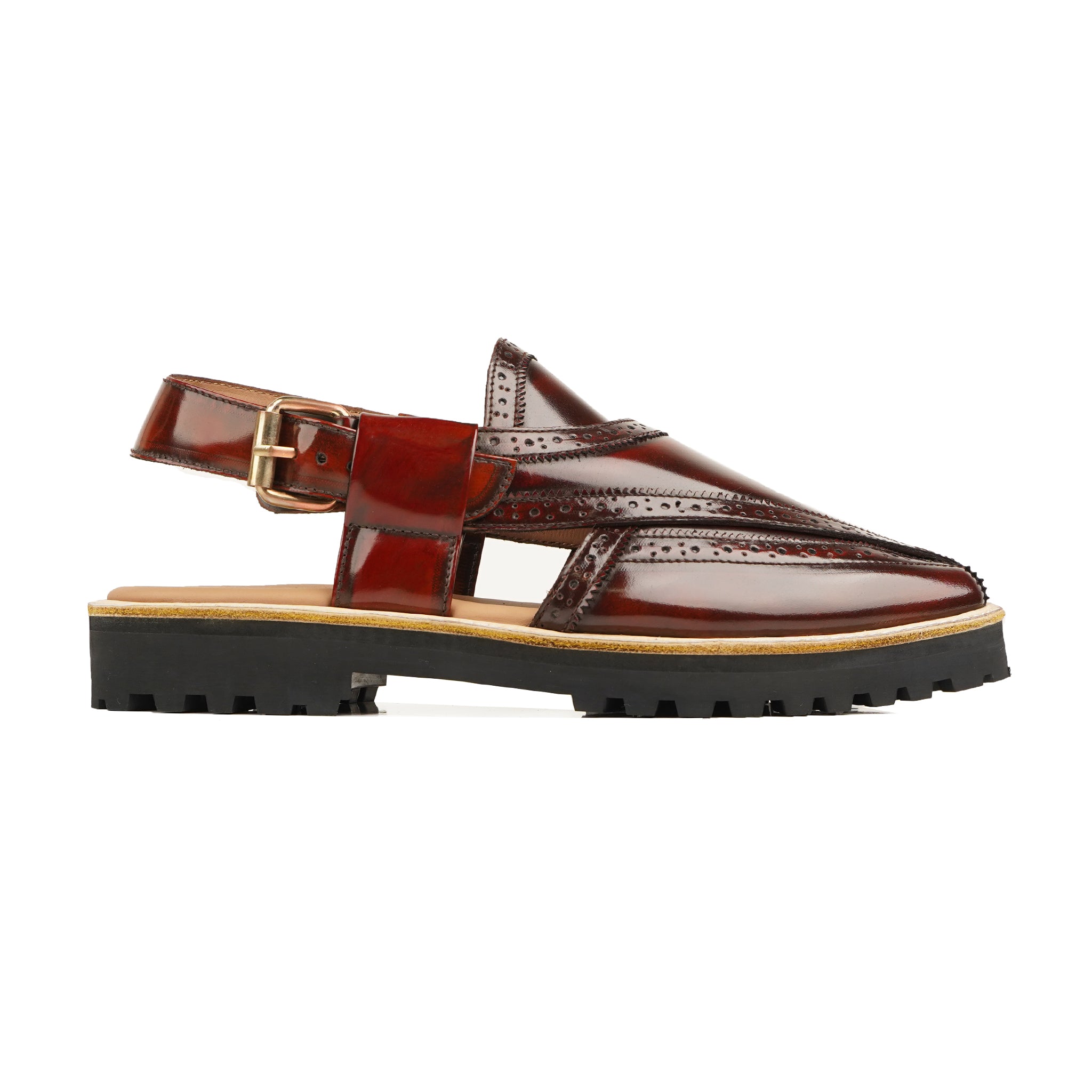 Eriko - Men's Burnished Oxblood Box Leather High Shine Sandal