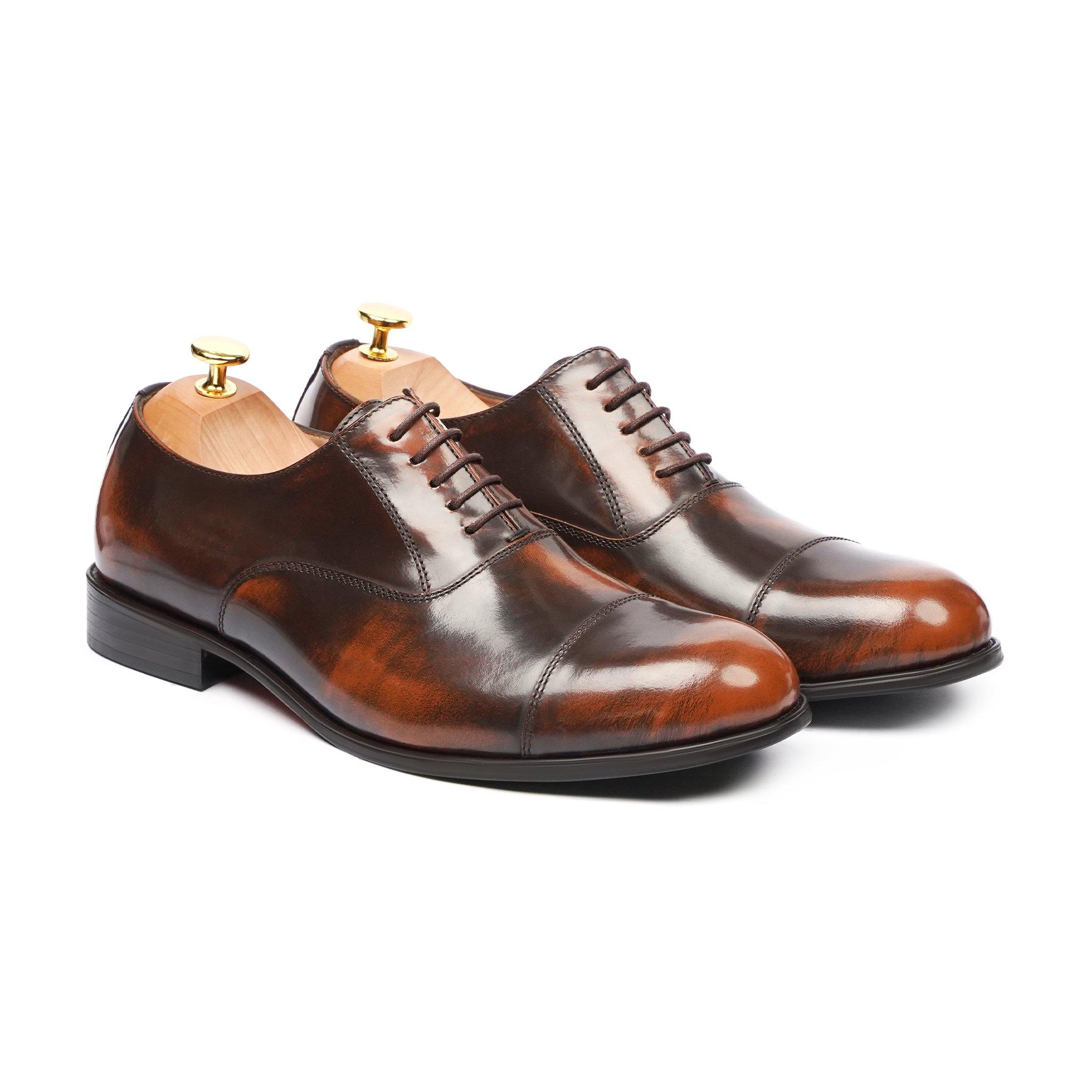 Dago - Men's Burnished Tan Brown Box Leather High Shine Oxford Shoe ...