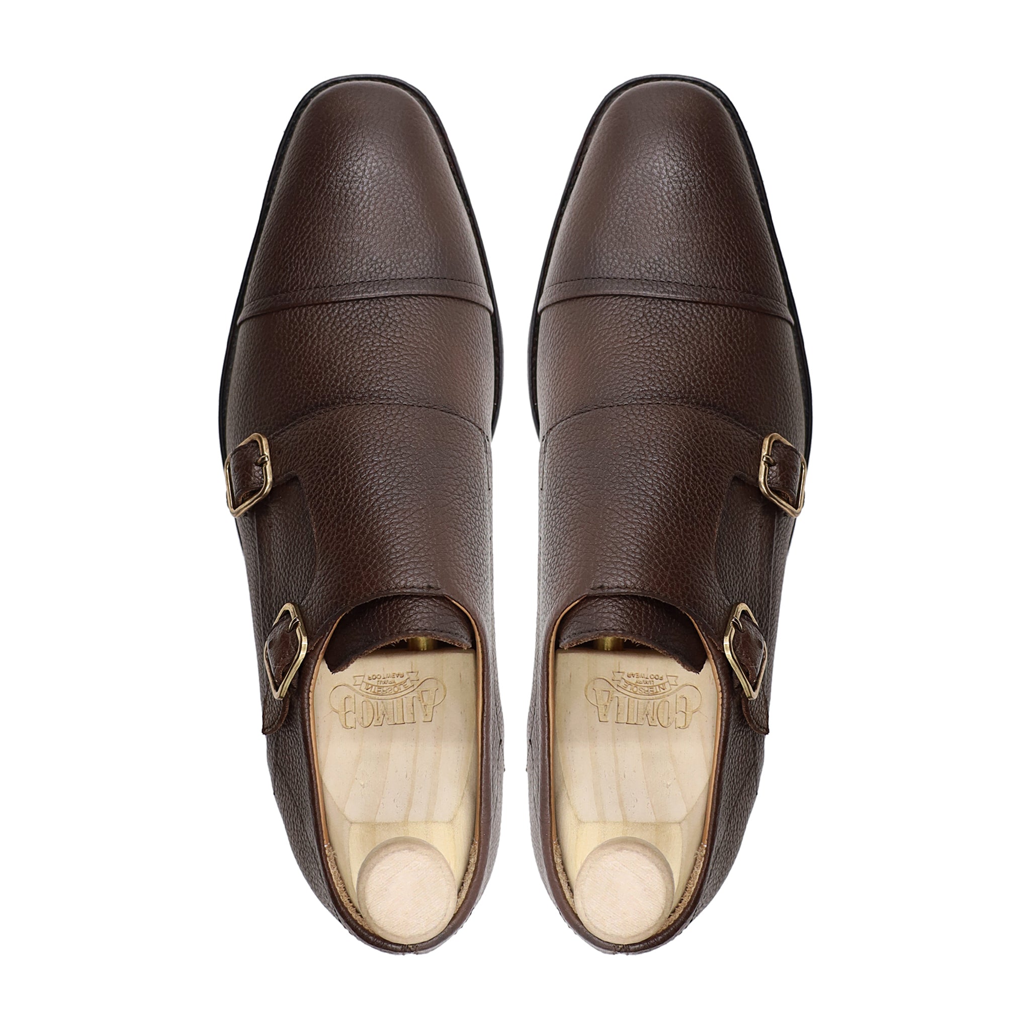 Leo - Men's Dark Brown Pebble Grain Leather Double Monkstrap