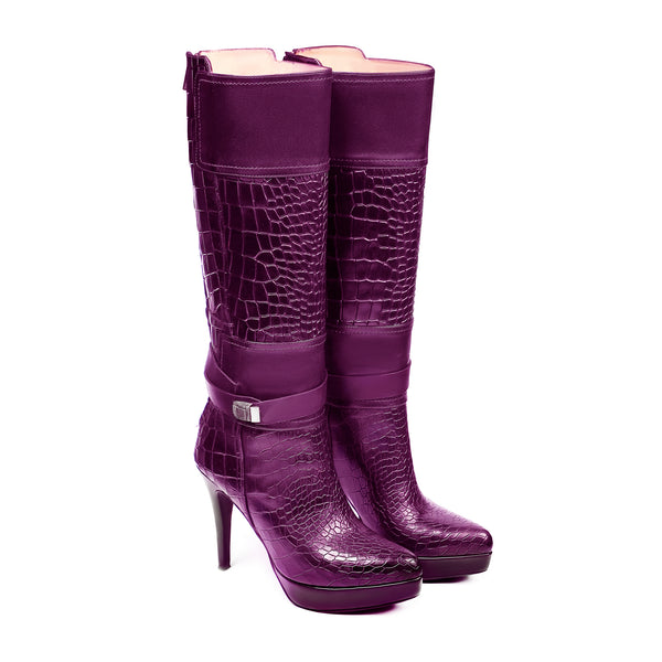 Gexo - Ladies Light Purple Calf Leather Long Boot