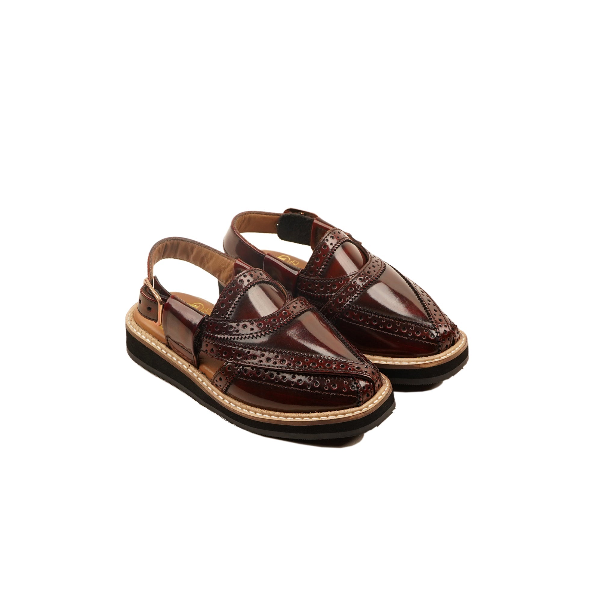 Estadio - Kid's Reddish Brown Box Leather High Shine Sandal (5-12 Years Old)