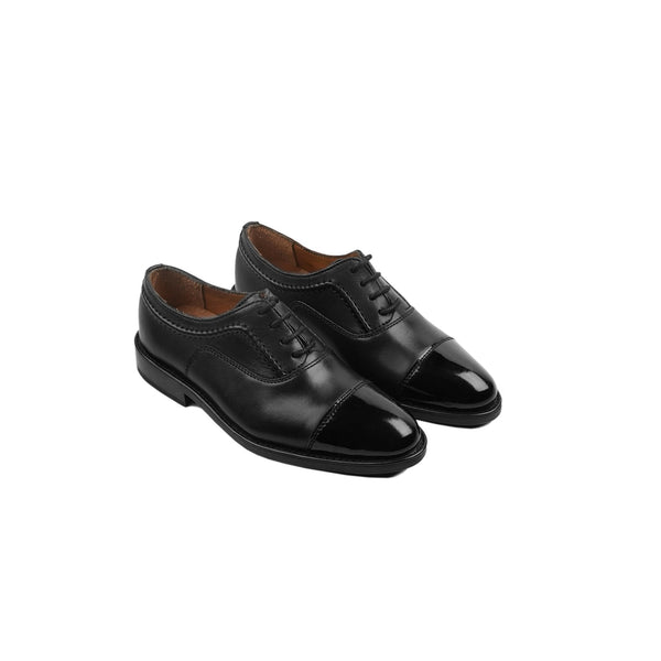 Freetown - Kid's Black Calf and Patent Leather Oxford (5-12 Years Old)