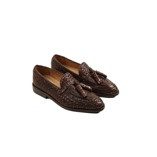 Gattuso - Kid's Dark Brown Hand Woven Calf Leather Loafer (5-12 Years Old)