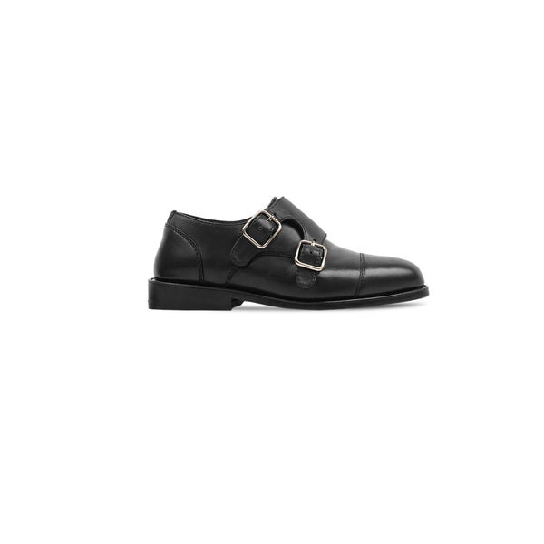 Gunner - Kids Black Calf Leather Double Monkstrap