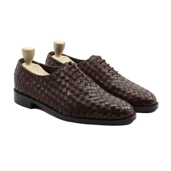 Foxfonna - Men's Dark Brown Hand Woven Calf Leather Wholecut Shoe