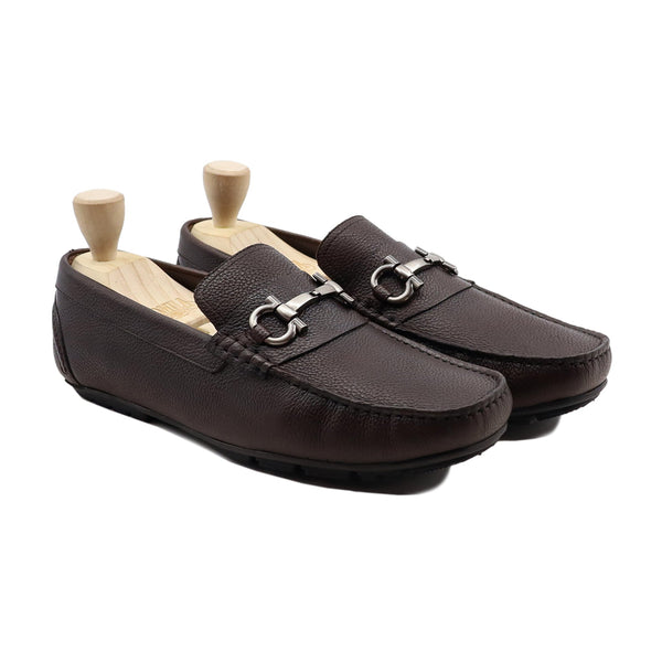 Patois - Men's Dark Brown Pebble Grain Leather Driver Shoe