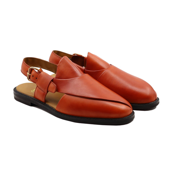 Persog - Men's Papaya Orange Calf Leather Sandal