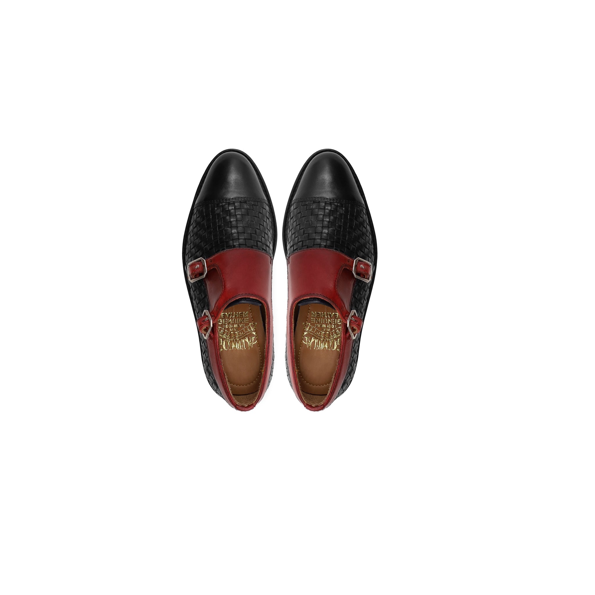 Hajar - Kid's Oxblood Calf Leather and Black Hand Woven Calf Leather Double Monkstrap (5-12 Years Old)