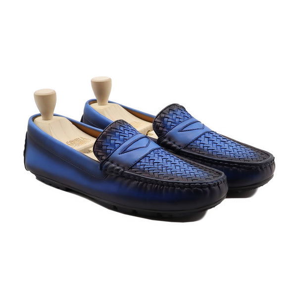 Nuku - Men's Burnished Blue Hand Woven Calf Leather Driver Shoe