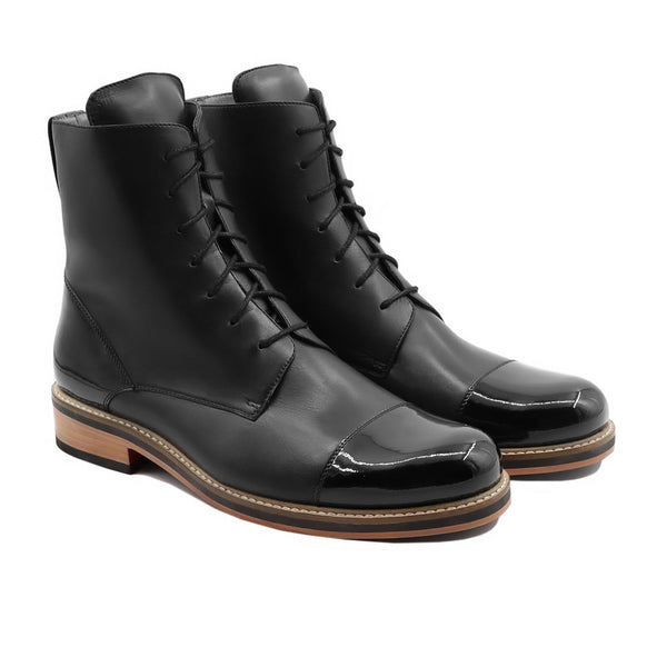 Winek - Men's Black Calf and Patent Leather Boot
