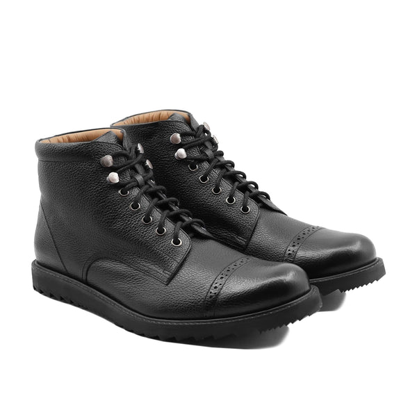 Qagar - Men's Black Pebble Grain Leather Boot
