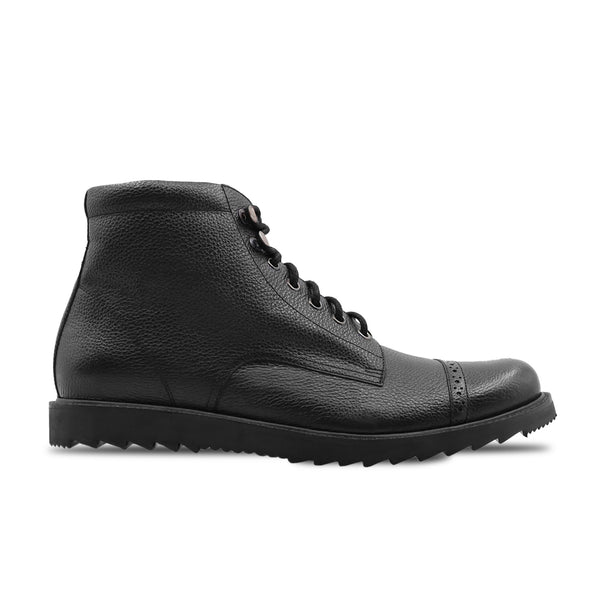Qagar - Men's Black Pebble Grain Leather Boot