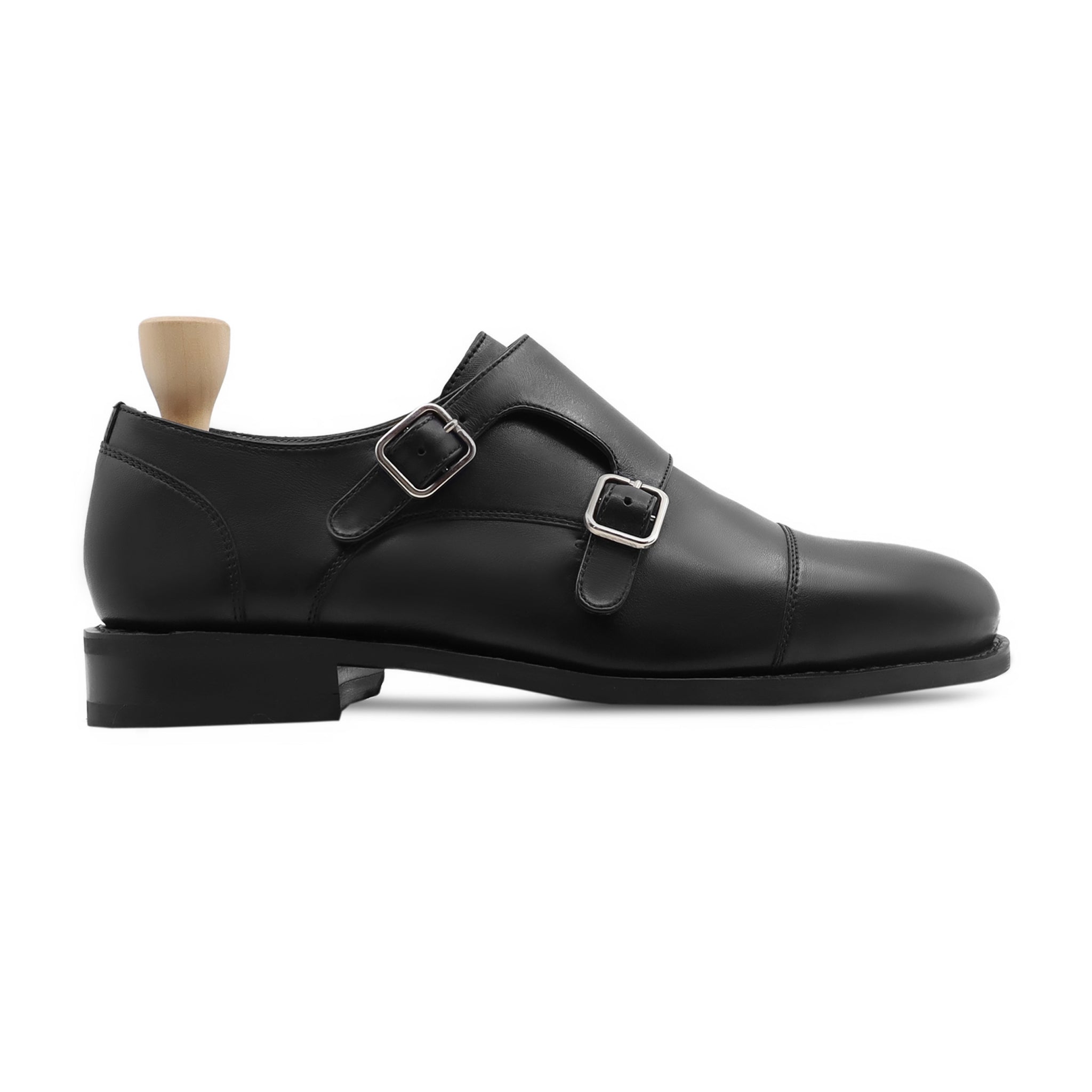 Shajara - Men's Black Calf Leather Double Monkstrap - Goodyear Welted