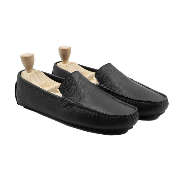 Tasamuh - Men's Black Pebble Grain Leather Driver Shoe