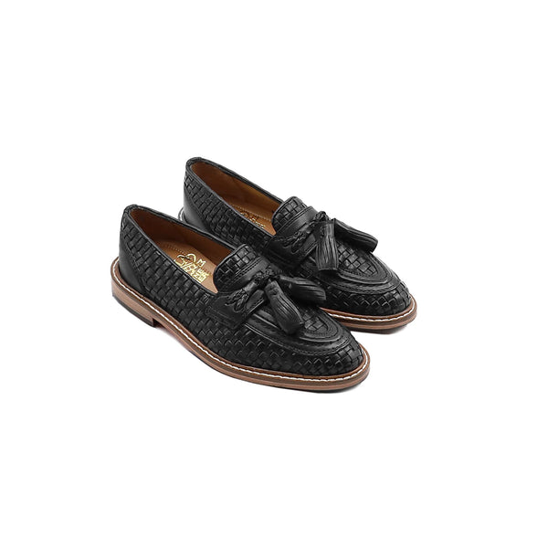 Qird - Kid's Black Hand Woven Calf Leather Loafer (5-12 Years Old)