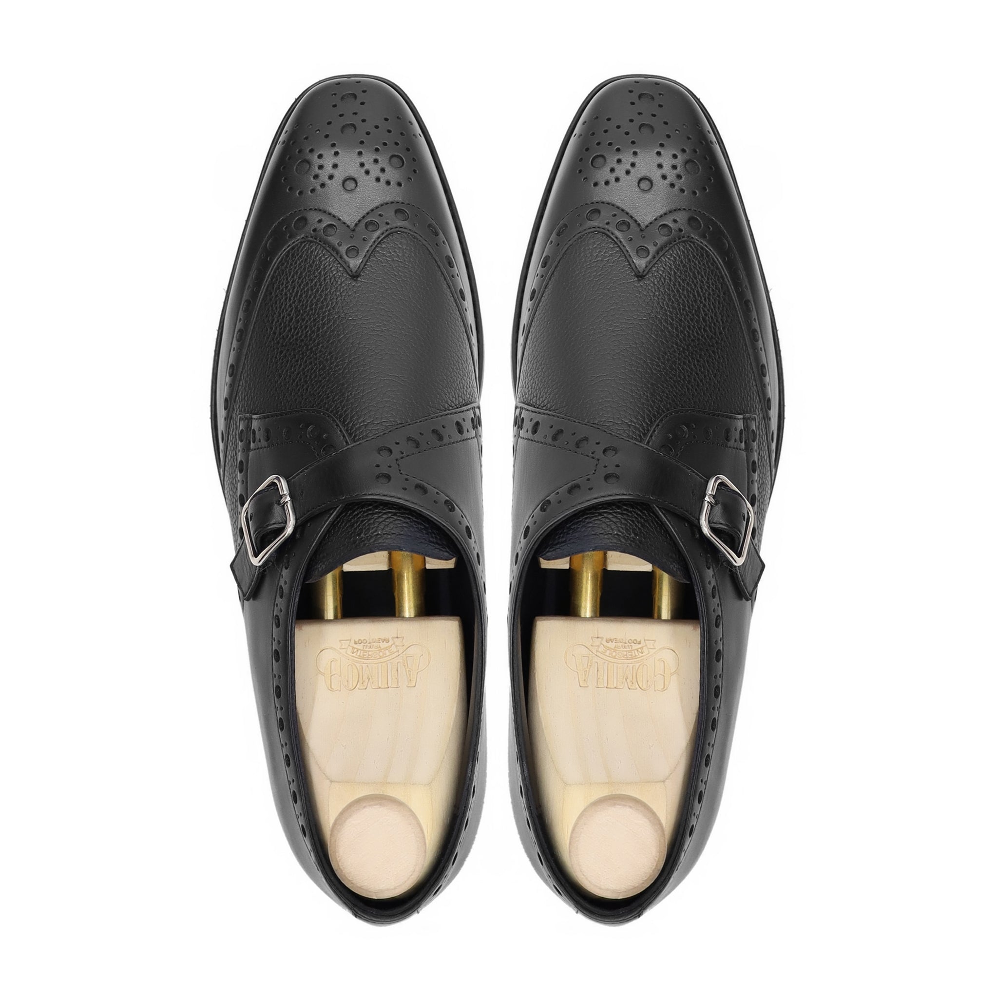 Rivaldo - Men's Black Calf and Pebble Grain Leather Single Monkstrap