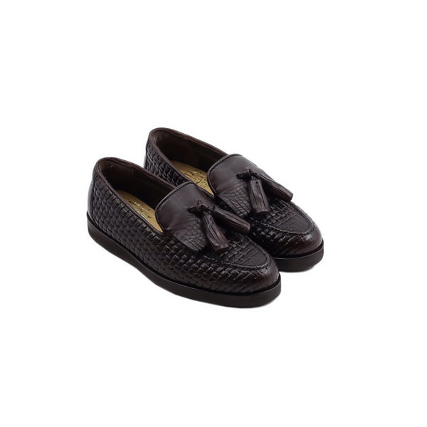 Fairfield - Kid's Dark Brown Printed Hand Woven Calf Leather Loafer (5-12 Years Old)