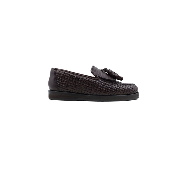 Fairfield - Kid's Dark Brown Printed Hand Woven Calf Leather Loafer (5-12 Years Old)