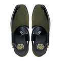 Hassium - Men's Black Patent and Olive Green Kid Suede Sandal