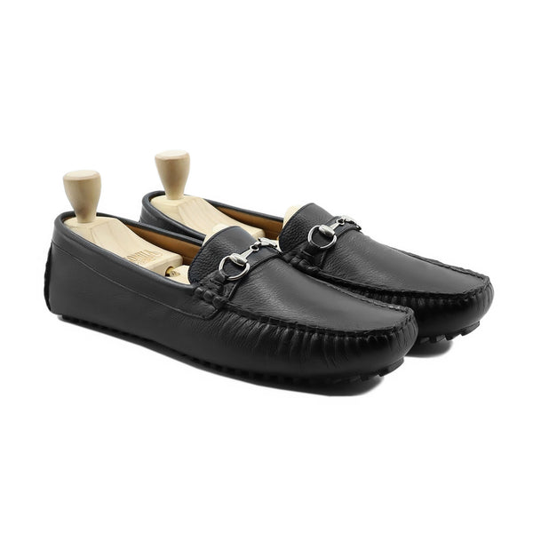 Helens - Men's Black Pebble Grain Leather Driver Shoe