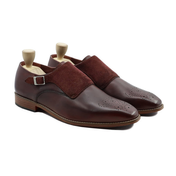 Corsica - Men's Burgundy Brown Kid Suede and Calf Leather Single Monkstrap