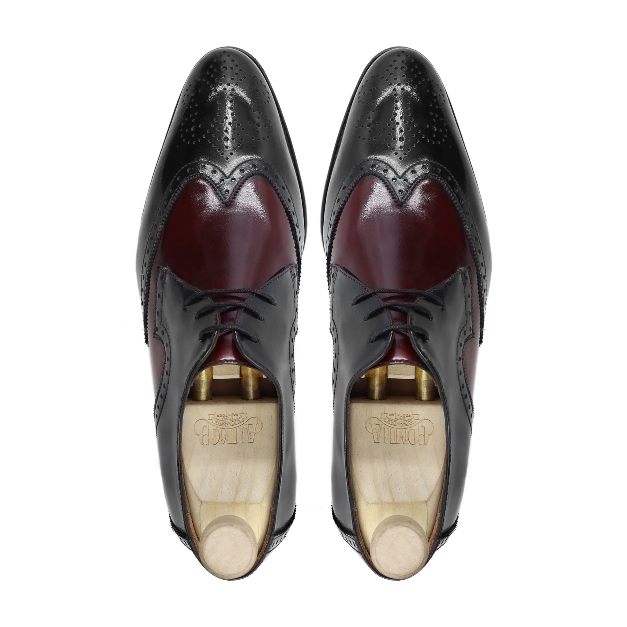 Cozmel - Men's Black and Oxblood Box Leather High Shine Derby Shoe