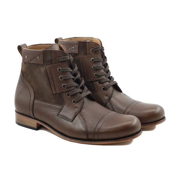 Lifuk - Men's Brown Pebble Grain Leather Boot