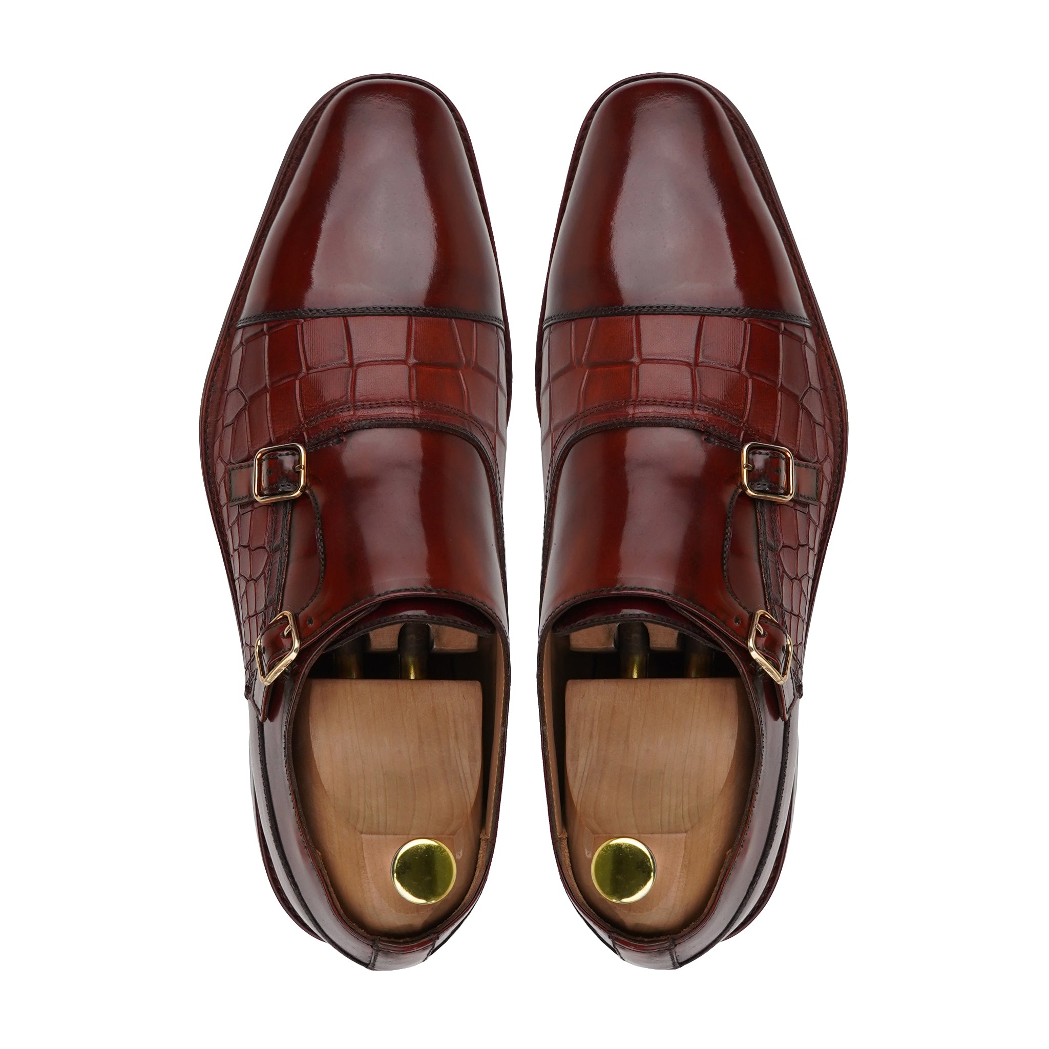 Pitzu - Men's Oxblood Box Leather High Shine Double Monkstrap