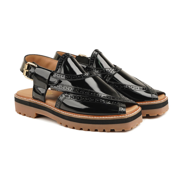 Manae - Men's Black Box Leather High Shine Sandal