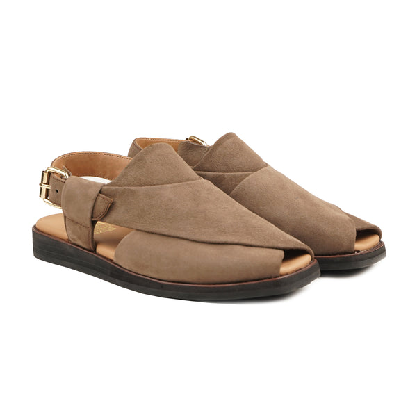 Kammie - Men's Light Brown Kid Suede Sandal