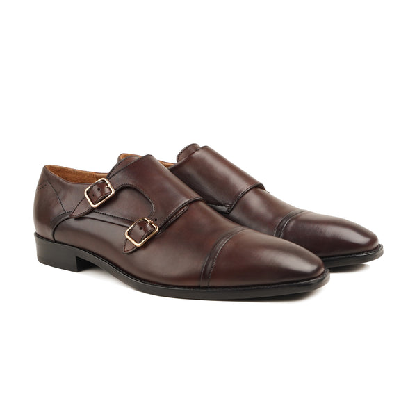 Yenz - Men's Dark Brown Calf Leather Double Monkstrap