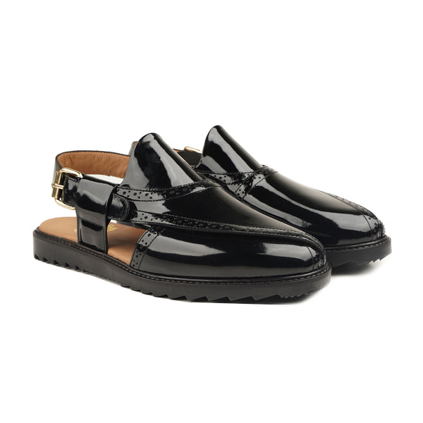 Inari - Men's Black Box Leather High Shine Sandal