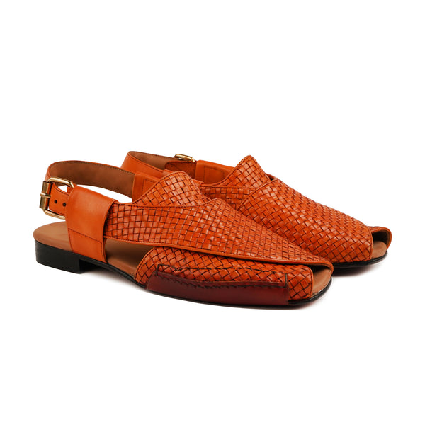 Yuka - Men's Tan Hand Woven Calf Leather Sandal