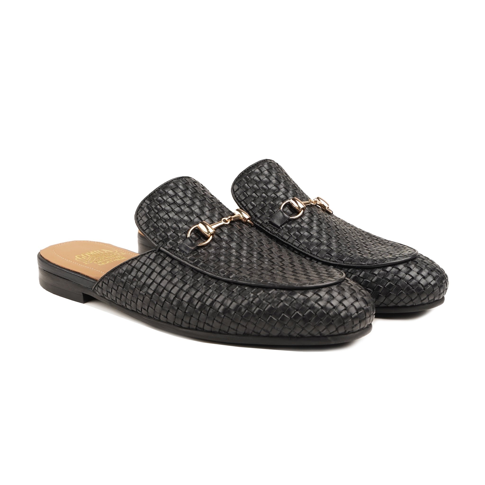 Barnaby - Men's Black Hand Woven Calf Leather Slipper