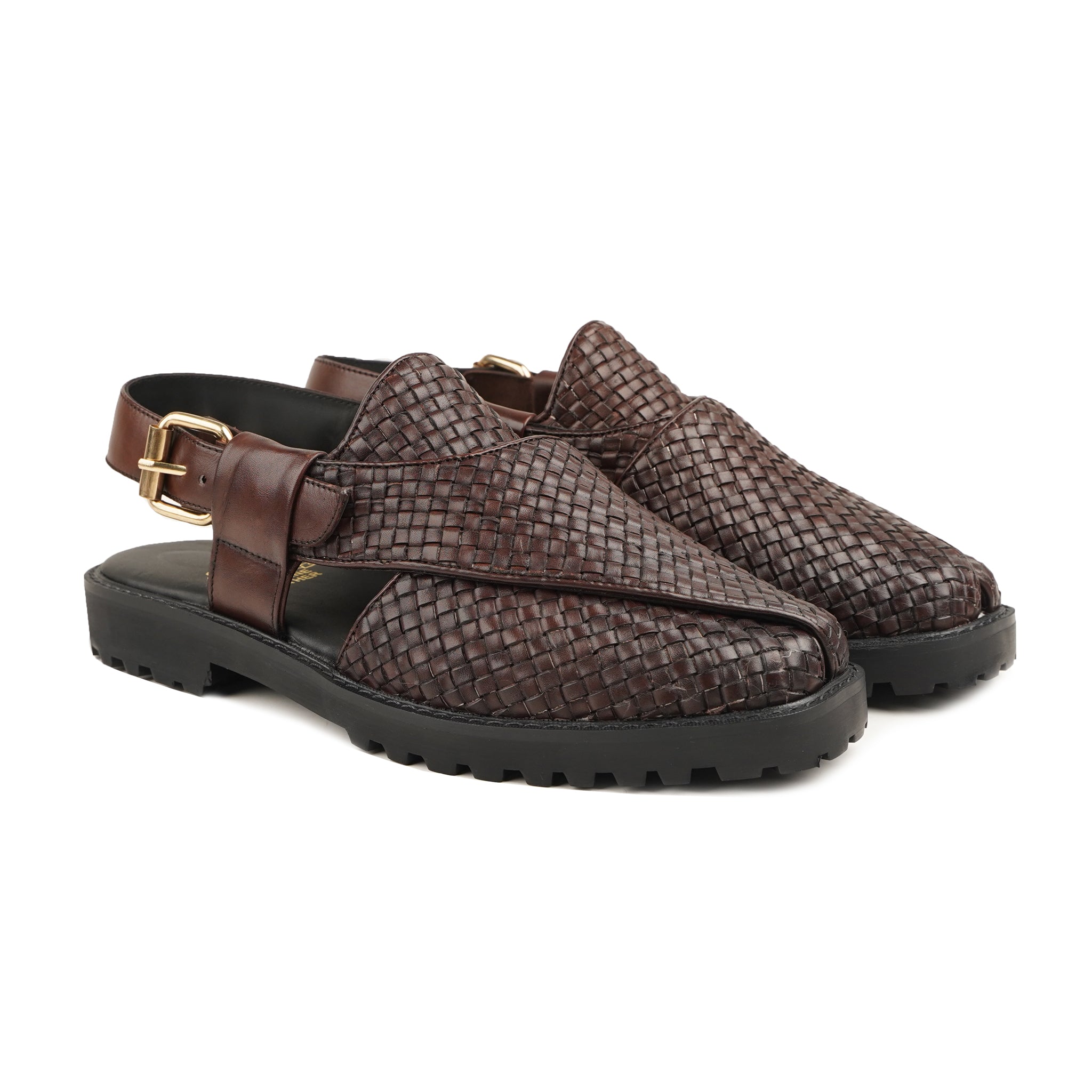 Masami - Men's Dark Brown Hand Woven Calf Leather Sandal