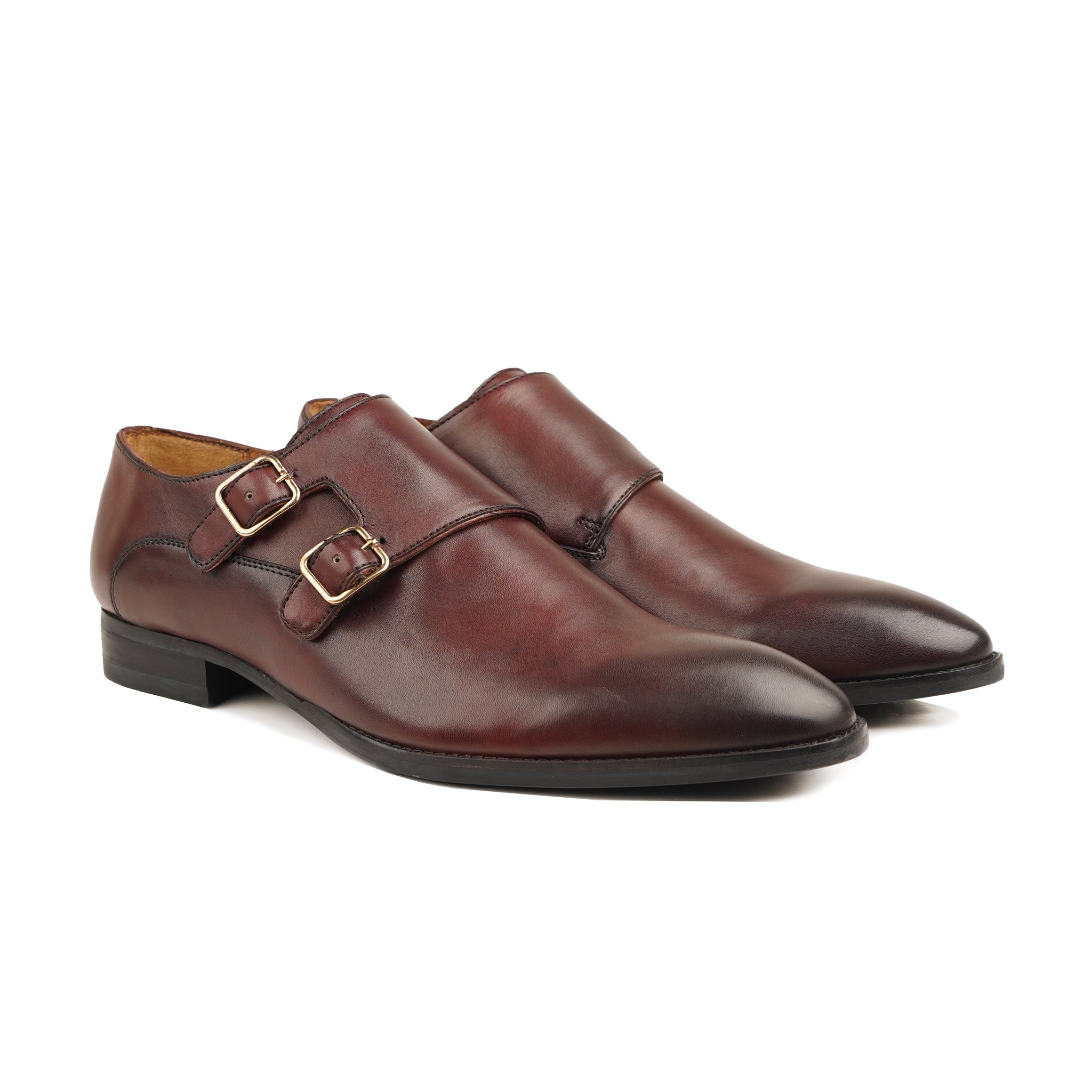 Camaro - Men's Burgundy Brown Calf Leather Double Monkstrap