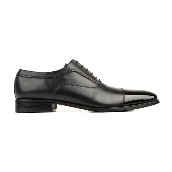 Golsar - Men's Black Calf and Patent Leather Oxford Shoe