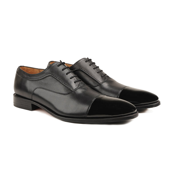 Golsar - Men's Black Calf and Patent Leather Oxford Shoe