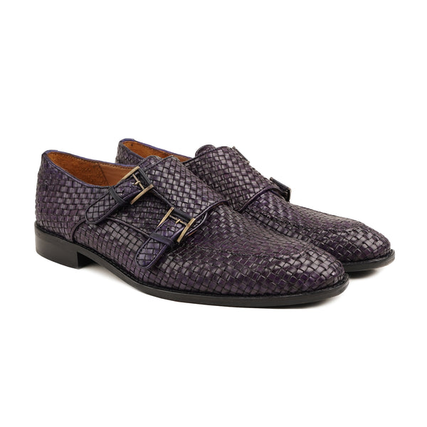 Salvador - Men's Purple Hand Woven Calf Leather Double Monkstrap