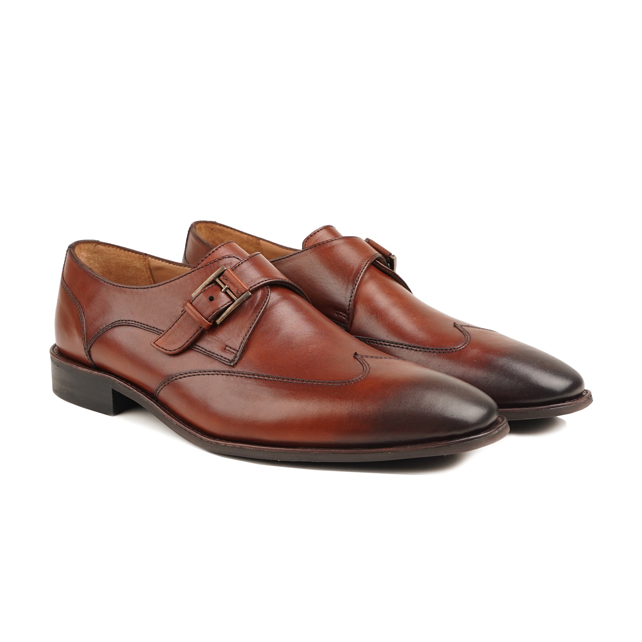 Pete - Men' Burgundy Brown Calf Leather Single Monkstrap