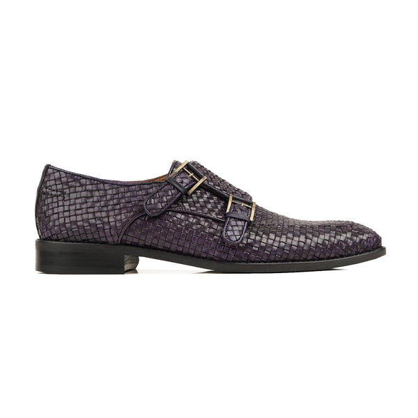 Salvador - Men's Purple Hand Woven Calf Leather Double Monkstrap