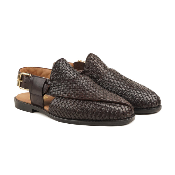Kammi - Men's Dark Brown Hand Woven Calf Leather Sandal