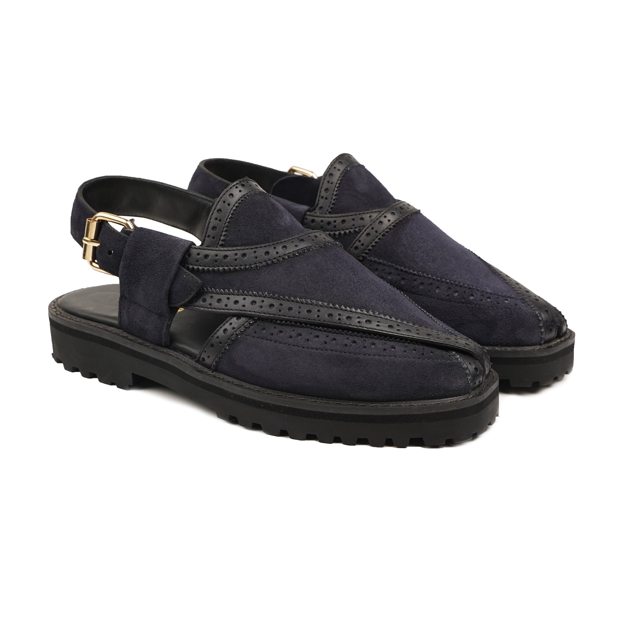 Moto - Men's Navy Blue Kid Suede Sandal